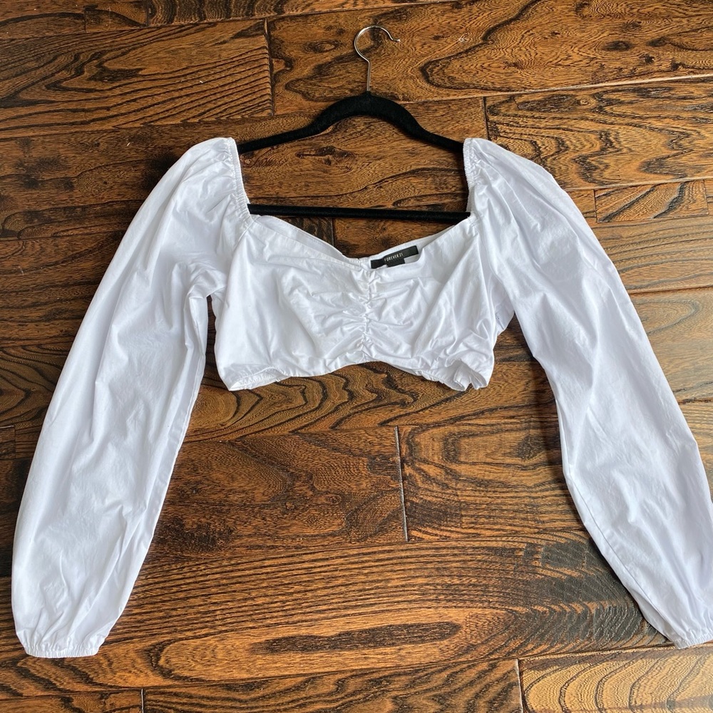 Forever 21 White Long Sleeve Crop Top